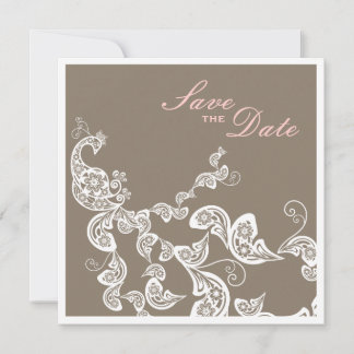 Reserve A Data Vintage Chique Elegante Floral Pavão Salve A Data