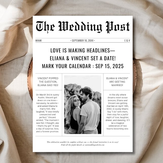 Reserve A Data Vintage Classic Retro Wedding Foto de Jornal (Criador carregado)