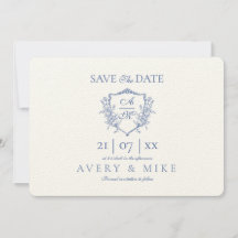 Vintage Crest Dusty Blue Floral Casamento