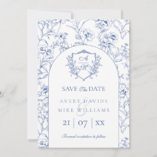 Reserve A Data Vintage Crest Dusty Blue Floral Casamento