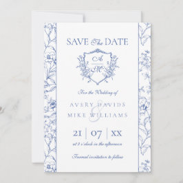 Reserve A Data Vintage Crest Dusty Blue Floral Casamento