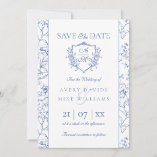Reserve A Data Vintage Crest Dusty Blue Floral Casamento