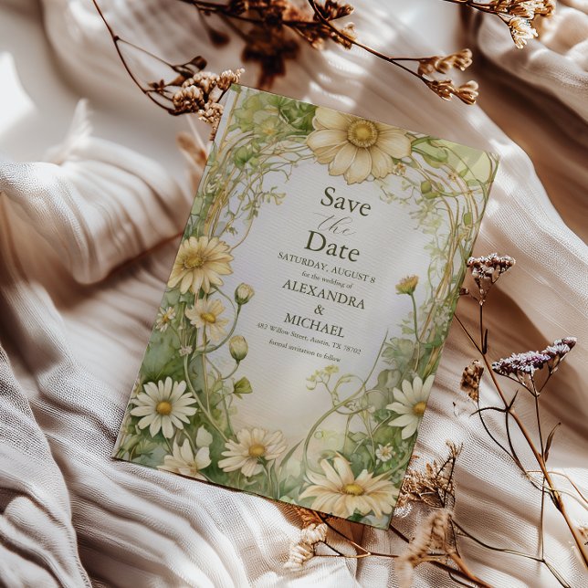 Reserve A Data Vintage Daisy Wedding Art Nouveau (Criador carregado)