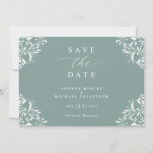 Reserve A Data Vintage de Casamento Verde do Mar Elegante