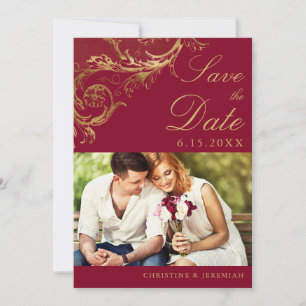 Reserve A Data Vintage Dourado Floral Damask Foto Casamento Borgo