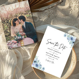 Reserve A Data Vintage Dusty Blue Floral Foto Casamento