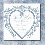 Reserve A Data Vintage Elegant Chinoiserie Blue Heart Wedt<br><div class="desc">Capturar romance de eterno com nosso casamento inspirado na vintage, salve o cartão de data. Este elegante design quadrado apresenta um fundo branco parecido com porcelana rachada, evocando um clássico encanto antigo vitoriano. No centro, um incrível coração floral de chinoiserie azul empoeirado contém seus detalhes de casamento na bela tipografia...</div>