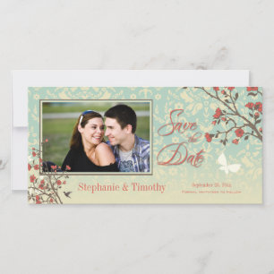 Reserve A Data Vintage floral bird + damasco salvar a data foto