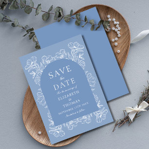 Reserve A Data Vintage Floral Blue and White Weds