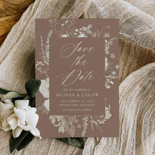 Reserve A Data Vintage Floral Frame Brown Casamento Elegante