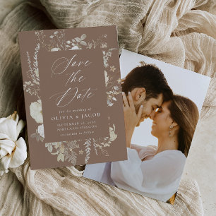 Reserve A Data Vintage Floral Frame Brown Foto Casamento