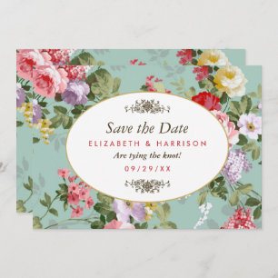 Reserve A Data Vintage Floral Garden Botanical Save The Date (Vin