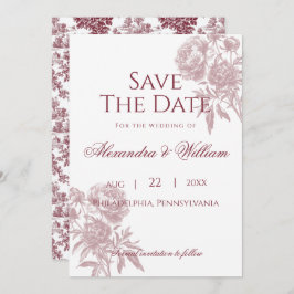 Reserve A Data Vintage Floral Save Date - Burgundy Toile