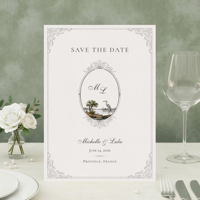 Reserve A Data Vintage French Landscape Monogram Wedding  (Criador carregado)
