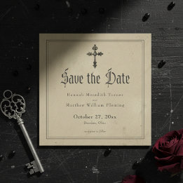 Reserve A Data Vintage Gothic Black Toile Cross Tan Wedding