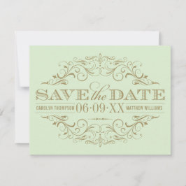 Reserve A Data Vintage Green e Antiquado Casamento Flourish Doura