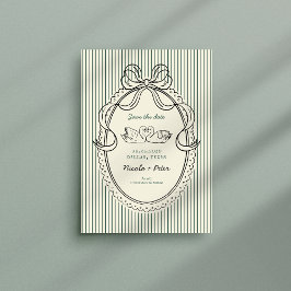 Reserve A Data Vintage Hand Drawn Swan Green Stripes Wedding