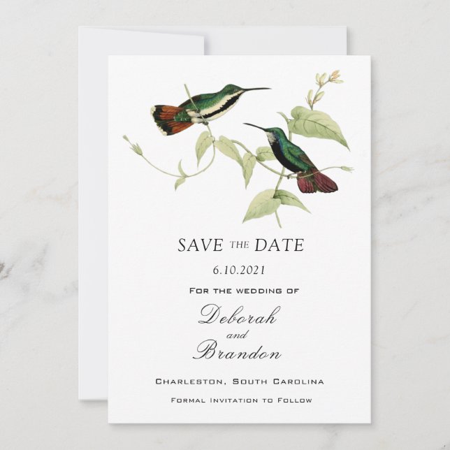 Reserve A Data Vintage Humming Bird Weding Date (Frente)