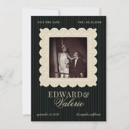 Reserve A Data Vintage Lace Stripes Old Money 2 Photo Wedding