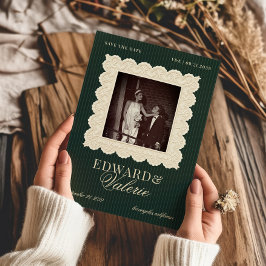 Reserve A Data Vintage Lace Stripes Old Money 2 Photo Wedding