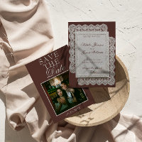 Vintage Marrom Chocolate Renda Foto Casamento Chiq