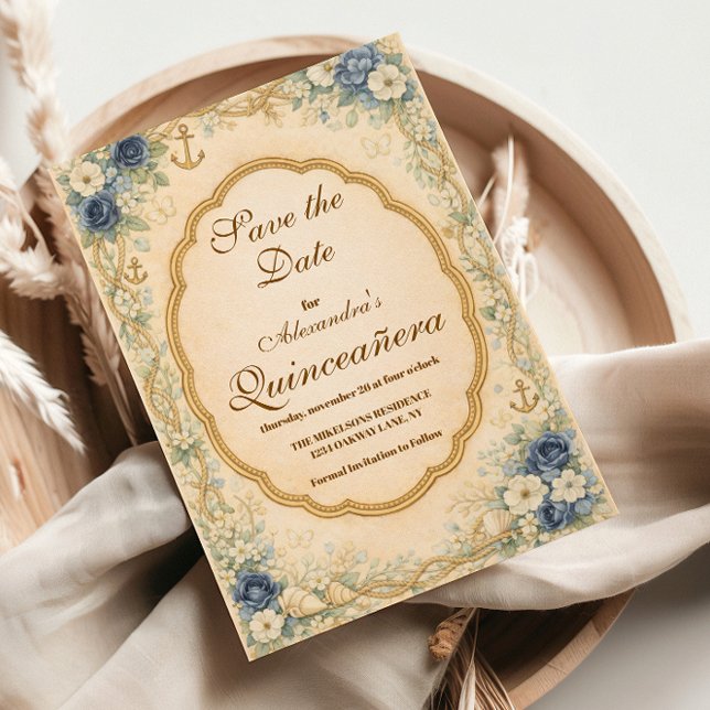 Reserve A Data Vintage Navy Coastal Quinceañera (Criador carregado)