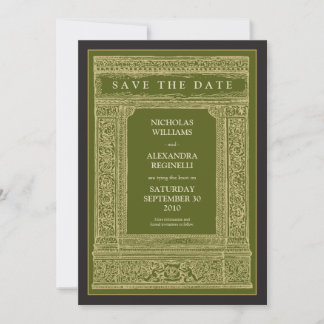 Reserve A Data Vintage - Quadro gravado Salvar a Data (azeitona/o
