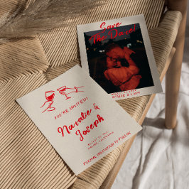 Reserve A Data Vintage Red Hand Escrevendo Casamento De Foto Quir