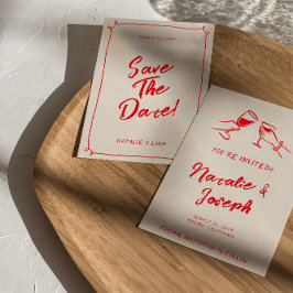 Reserve A Data Vintage Red Hand Escrito Casamento Moderno Quirky