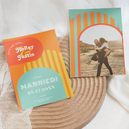 Reserve A Data Vintage retro 70s terracotta arch foto casamento