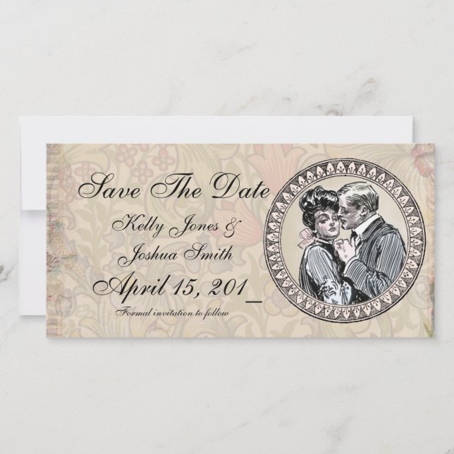 Reserve A Data Vintage Romance Casal Antiquado Casamento de Rosas (Frente)