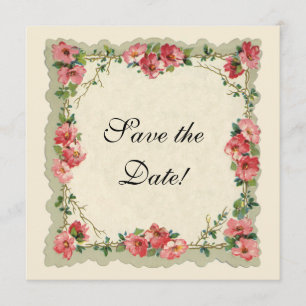 Reserve A Data Vintage Save Date, Pink Flowers Floral Rosas