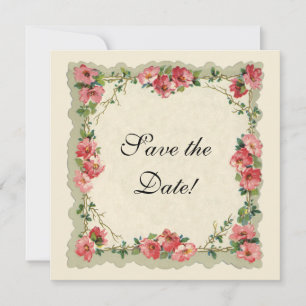 Reserve A Data Vintage Save Date, Pink Flowers Floral Rosas