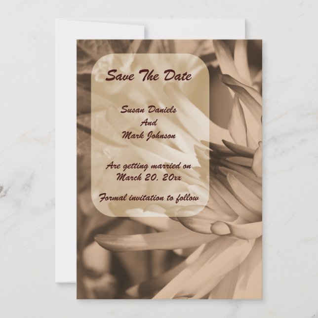Reserve A Data Vintage Sepia Dahlia Flower Wedding (Frente)
