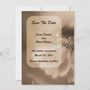 Reserve A Data Vintage Sepia Zinnia Flower Wedding