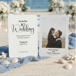 Reserve A Data Vintage Simple Elegant Text and Photo Wedding