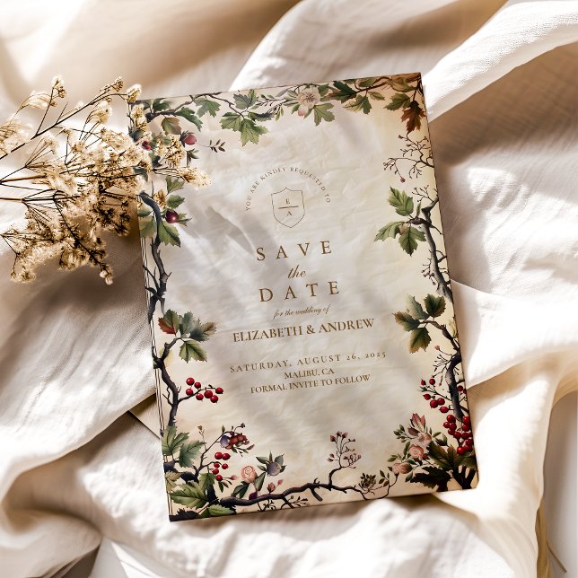 Reserve A Data Vintage Woodland Berry Wedding (Criador carregado)