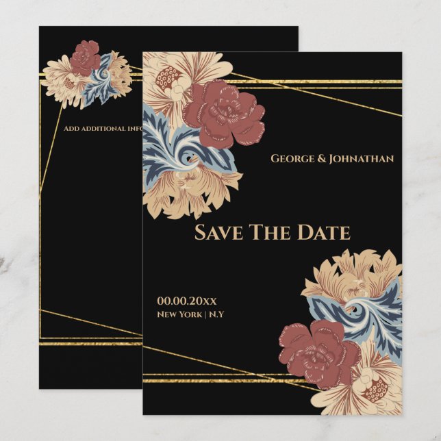 Reserve A Data Vintagem botânica grande e grande flor pintada (Frente/Verso)