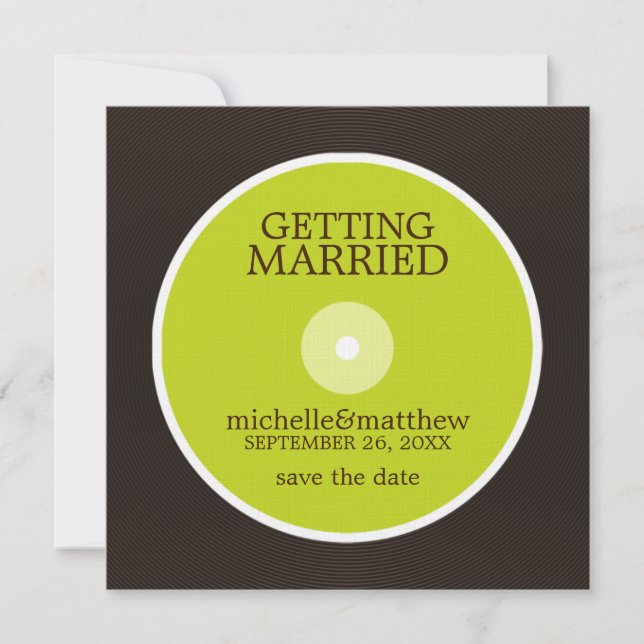 Reserve A Data Vinyl Record Wedding Save the Date (Frente)