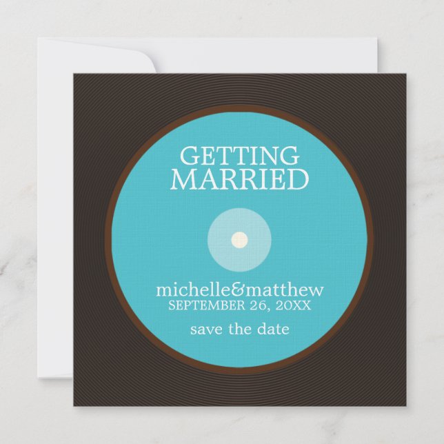 Reserve A Data Vinyl Record Wedding Save the Date (Frente)