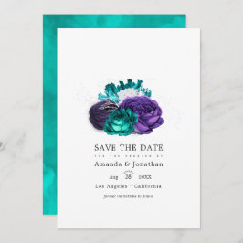 Reserve A Data Violet and Turquoise Floral Wedding Photo Save The