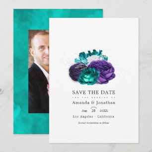 Reserve A Data Violet e Turquesa Floral Casamento Foto Salvar O