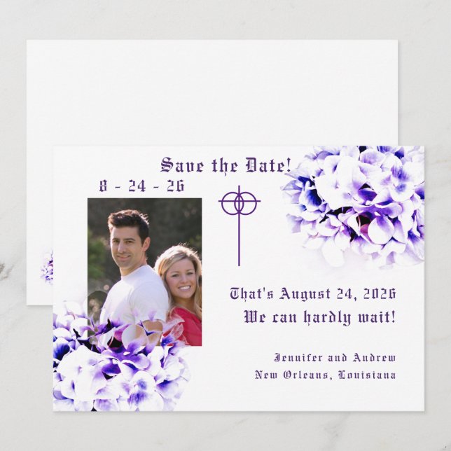 Reserve A Data Violetas Elegantes Salvem a Data (Frente/Verso)