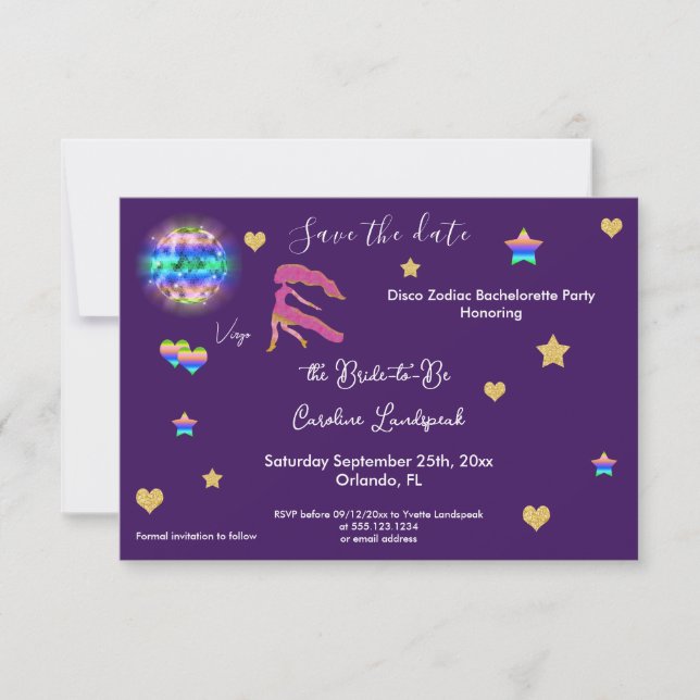 Reserve A Data Virgo Sign & Disco Ball Despedida de Solteira (Frente)