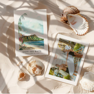 Reserve A Data Waikiki Watercolor Save the Date Photo