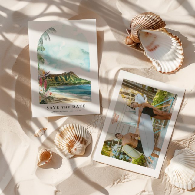 Reserve A Data Waikiki Watercolor Save the Date Photo (Criador carregado)