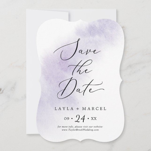 Reserve A Data Wash de Aquarela | Casamento Roxo (Frente)