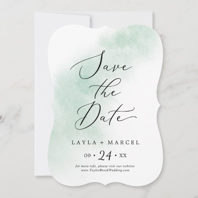 Reserve A Data Wash de Aquarela | Casamento Verde (Frente)