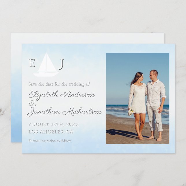 Reserve A Data Water Meets Sky Watercolor Wedding (Frente/Verso)