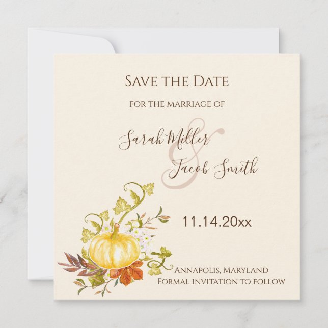 Reserve A Data Watercolor Autumn Pumpkin e Deixa Casamento (Frente)